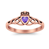Celtic Knot Claddagh Ring Simulated Cubic Zirconia 925 Sterling Silver