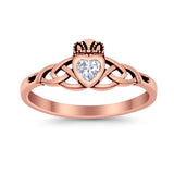 Celtic Knot Claddagh Ring Simulated Cubic Zirconia 925 Sterling Silver