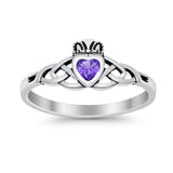 Celtic Knot Claddagh Ring Simulated Cubic Zirconia 925 Sterling Silver