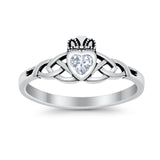 Celtic Knot Claddagh Ring Simulated Cubic Zirconia 925 Sterling Silver