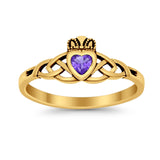 Celtic Knot Claddagh Ring Simulated Cubic Zirconia 925 Sterling Silver