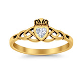 Celtic Knot Claddagh Ring Simulated Cubic Zirconia 925 Sterling Silver