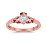 Irish Claddagh Heart Promise Ring Simulated Cubic Zirconia 925 Sterling Silver