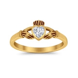 Irish Claddagh Heart Promise Ring Simulated Cubic Zirconia 925 Sterling Silver