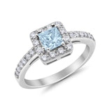 Halo Engagement Ring Princess Cut Simulated CZ 925 Sterling Silver