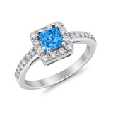 Halo Engagement Ring Princess Cut Simulated CZ 925 Sterling Silver
