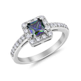 Halo Engagement Ring Princess Cut Simulated CZ 925 Sterling Silver