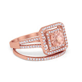 Halo 2 Piece Wedding Ring Band Set Round Simulated CZ 925 Sterling Silver