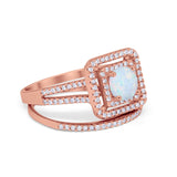 Halo 2 Piece Wedding Ring Band Set Round Simulated CZ 925 Sterling Silver