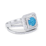 Halo 2 Piece Wedding Ring Band Set Round Simulated CZ 925 Sterling Silver