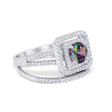 Halo 2 Piece Wedding Ring Band Set Round Simulated CZ 925 Sterling Silver