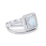 Halo 2 Piece Wedding Ring Band Set Round Simulated CZ 925 Sterling Silver