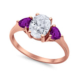 Fashion Promise Ring 3-Stone Simulated Amethyst Cubic Zirconia 925 Sterling Silver