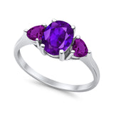 Fashion Promise Ring 3-Stone Simulated Amethyst Cubic Zirconia 925 Sterling Silver