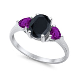 Fashion Promise Ring 3-Stone Simulated Amethyst Cubic Zirconia 925 Sterling Silver