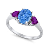 Fashion Promise Ring 3-Stone Simulated Amethyst Cubic Zirconia 925 Sterling Silver