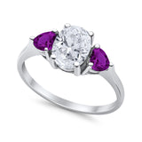 Fashion Promise Ring 3-Stone Simulated Amethyst Cubic Zirconia 925 Sterling Silver