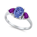 Fashion Promise Ring 3-Stone Simulated Amethyst Cubic Zirconia 925 Sterling Silver