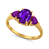 Fashion Promise Ring 3-Stone Simulated Amethyst Cubic Zirconia 925 Sterling Silver