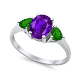 Fashion Promise Ring 3-Stone Simulated Emerald Cubic Zirconia 925 Sterling Silver