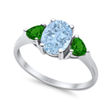 Fashion Promise Ring 3-Stone Simulated Emerald Cubic Zirconia 925 Sterling Silver