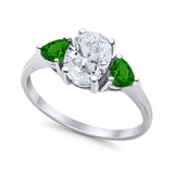 Fashion Promise Ring 3-Stone Simulated Emerald Cubic Zirconia 925 Sterling Silver