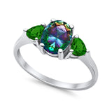 Fashion Promise Ring 3-Stone Simulated Emerald Cubic Zirconia 925 Sterling Silver