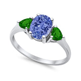 Fashion Promise Ring 3-Stone Simulated Emerald Cubic Zirconia 925 Sterling Silver