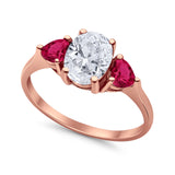 Fashion Promise Ring 3-Stone Simulated Ruby Cubic Zirconia 925 Sterling Silver