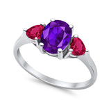 Fashion Promise Ring 3-Stone Simulated Ruby Cubic Zirconia 925 Sterling Silver