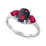 Fashion Promise Ring 3-Stone Simulated Ruby Cubic Zirconia 925 Sterling Silver