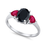 Fashion Promise Ring 3-Stone Simulated Ruby Cubic Zirconia 925 Sterling Silver