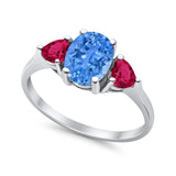 Fashion Promise Ring 3-Stone Simulated Ruby Cubic Zirconia 925 Sterling Silver