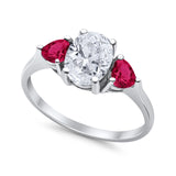 Fashion Promise Ring 3-Stone Simulated Ruby Cubic Zirconia 925 Sterling Silver