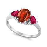 Fashion Promise Ring 3-Stone Simulated Ruby Cubic Zirconia 925 Sterling Silver