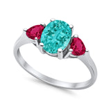 Fashion Promise Ring 3-Stone Simulated Ruby Cubic Zirconia 925 Sterling Silver