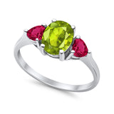 Fashion Promise Ring 3-Stone Simulated Ruby Cubic Zirconia 925 Sterling Silver