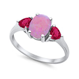 Fashion Promise Ring 3-Stone Simulated Ruby Cubic Zirconia 925 Sterling Silver