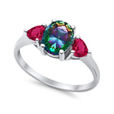 Fashion Promise Ring 3-Stone Simulated Ruby Cubic Zirconia 925 Sterling Silver