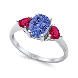 Fashion Promise Ring 3-Stone Simulated Ruby Cubic Zirconia 925 Sterling Silver