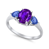 Fashion Promise Ring Simulated Tanzanite Cubic Zirconia 925 Sterling Silver