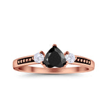 Heart Promise Ring Simulated Cubic Zirconia Black Accent 925 Sterling Silver