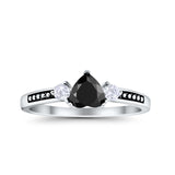 Heart Promise Ring Simulated Cubic Zirconia Black Accent 925 Sterling Silver