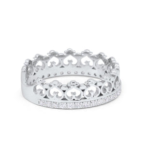 Eternity Heart Crown Band 925 Sterling Silver