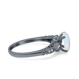 Art Deco Oval Wedding Engagement Ring Round Simulated Cubic Zirconia 925 Sterling Silver