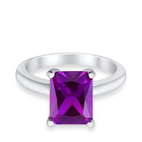 Solitaire Engagement Ring Radiant Simulated Cubic Zirconia 925 Sterling Silver