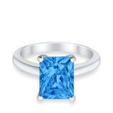 Solitaire Engagement Ring Radiant Simulated Cubic Zirconia 925 Sterling Silver