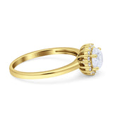 14K Yellow Gold Art Deco Halo Round Cubic Zirconia Engagement Ring