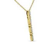 14K Gold 0.08ct Diamond Drop Vertical Bar Pendant Chain Necklace 18" Long