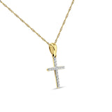 14K Gold 0.10ct Cross Diamond Pendant Chain Necklace 18" Long